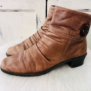Rieker Brown Leather Soft Slouchy Boho Comfy Booties Ankle Boots Size EU37 US6